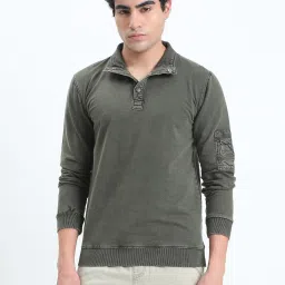 SHOWOFFFF Olive Green Cotton Slim Fit Sweatshirt image 2
