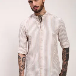 showoffff Showoff Cream Cotton Slim Fit Striped Shirt image 2