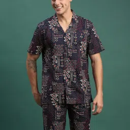 showoffff Showoff Navy Blue Cotton Relaxed Fit Print Co-Ord Set image 2