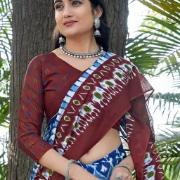 Saree Mall Blue Printed Sarees With Unstitched Blouse image 2