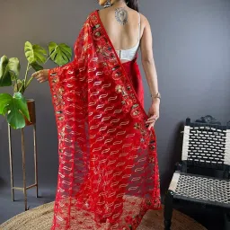 Saree Mall Red Embellished Sarees With Unstitched Blouse image 2