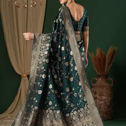 Saree Mall Blue Woven Sarees With Unstitched Blouse image 2