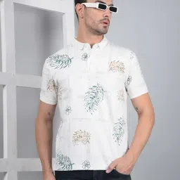 Crimsoune Club White Blended Slim Floral Polo T-Shirt-picture-44