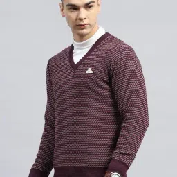 Monte Carlo Burgundy Regular Fit Self Pattern Pullover image 3