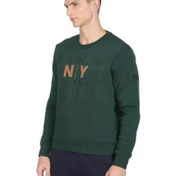 Arrow New York Dark Green Cotton Regular Fit Printed SweatShirt image 3