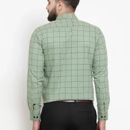 Jainish Green Cotton Regular Fit Checks Shirt image 2