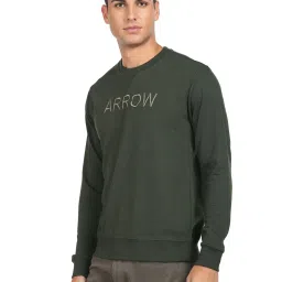 Arrow Sport Dark Olive Cotton Regular Fit Logo Printed SweatShirt image 3