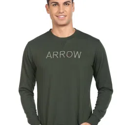 Arrow Sport Dark Olive Cotton Regular Fit Logo Printed SweatShirt image 1