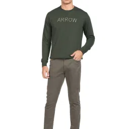Arrow Sport Dark Olive Cotton Regular Fit Logo Printed SweatShirt image 5