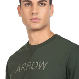 Arrow Sport Dark Olive Cotton Regular Fit Logo Printed SweatShirt image 4