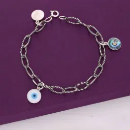 Kai Jewel Sterling Silver Trendy Evil Eye Multi Charm Link Bracelet for Women-picture-43