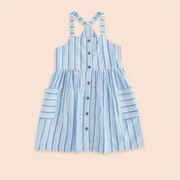 Pantaloons Junior Blue Cotton Striped Dress-picture-22