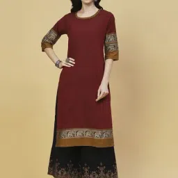 Fashor Maroon Cotton Woven Pattern Straight Kurta-image-9