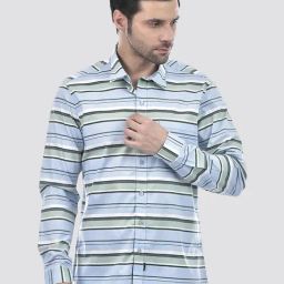 NUMERO UNO Blue Slim Fit Stripes Shirt-picture-3
