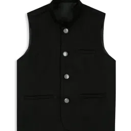 Kids Island Boys Black Solid Nehru Jacket image 3