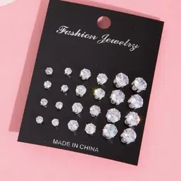Shivarth Set of 12 Silver-Plated Metal American Diamond Earrings-picture-26