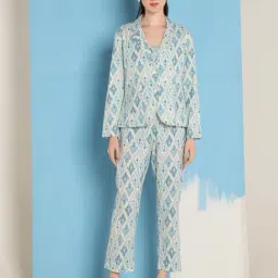 Ekohum Blue Cotton Flex Ikhat Print Coat with Cotton Flex Ikhat Print Pant Co-Ord Set-picture-11