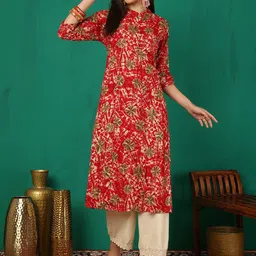 Sangria Abstract Printed Mandarin Collar A-Line Kurta-image-16
