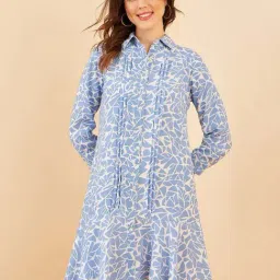 Carlton London Blue Printed A-Line Dress-image-11