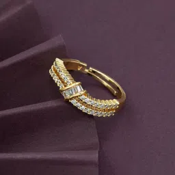 ARTKLIM Gold-Plated Cubic Zirconia Stone-Studded Adjustable Finger Ring-image-79