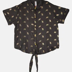 Kiddopanti Half Sleeves Flower Printed  Tie Up Top - Black-picture-18