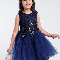 Mark & Mia Sleeveless Party Frock with Stone & Floral Applique- Navy Blue-picture-21