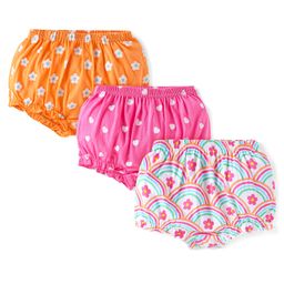 Babyhug 100% Cotton Knit Antibacterial Bloomers Floral & Hearts Print Pack of 3 - Orange Pink & White-picture-38