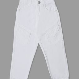 LEO Denim Solid Cargo Jeans - White-picture-43