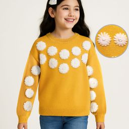 arias by lara dutta Arias Knit Full Drop Shoulder Sleeves Pullover Sweater With Floral Motifs - Yellow-picture-4