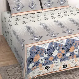 Aura White & Blue Ethnic Motifs Printed 200 TC King Bedsheet Set 2.28 m x 2.54 m image 4