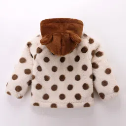Kookie Kids Full Sleeves Hooded Sweatjacket with Polka Dots Print - Brown image 2