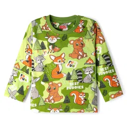 Babyhug Cotton Knit Full Sleeves Co-Ord Night Suit with Animal Print - Green image 2