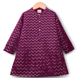 Babyhug Woven Full Sleeves Kurta Pajama Set with Sequin Detailing - Maroon image 2
