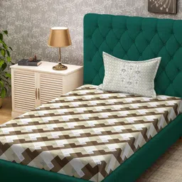 KLOTTHE White & Brown Geometric 400 TC Pure Cotton Single Bedsheet with 1 Pillow Cover-image-93