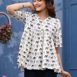 COTT10 Animal Print Cotton Peplum Top-picture-10