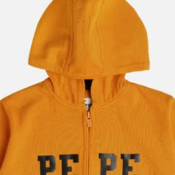 Pepe Jeans Cotton Woven Full Sleeves Hooded Sweatjacket With Pepe Print & Kangaroo Pockets - Yellow image 3