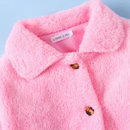 Mark & Mia Full Sleeves Solid Fur Winter Jacket With Pockets - Pink image 3