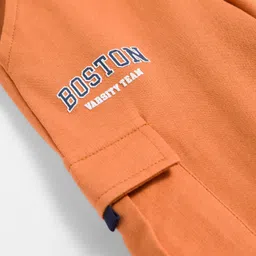 Babyhug Terry Knit Full Length Lounge Pant With Text Print - Orange image 3