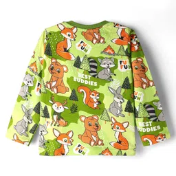 Babyhug Cotton Knit Full Sleeves Co-Ord Night Suit with Animal Print - Green image 3