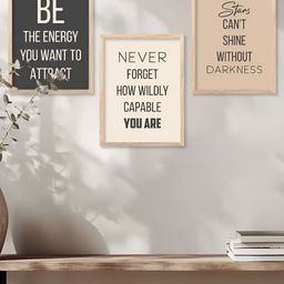Kotart Brown & White 3 Pieces Typography Printed Wooden Wall Arts-picture-18