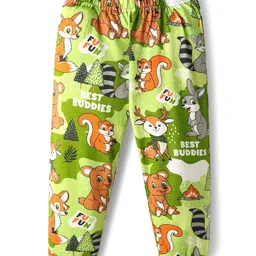 Babyhug Cotton Knit Full Sleeves Co-Ord Night Suit with Animal Print - Green image 4