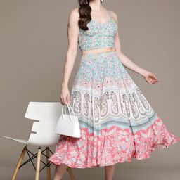 Label Ritu Kumar Floral Printed Top With Skirt-picture-2
