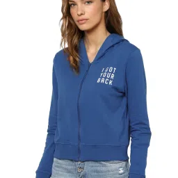 Only Blue Printed Cotton Front-Open Hoodie image 3