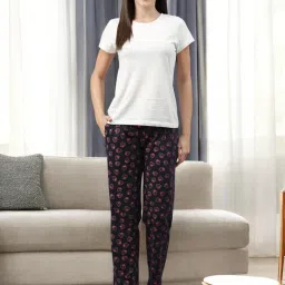 Kryptic Black & Navy Cotton Relaxed Fit Printed Lounge Pants - Pack of 2 image 5