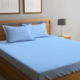 Klotthe Blue Cotton Blend 300 TC Double Bed Sheet With 2 Pillow Covers-picture-17