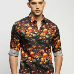 showoffff SHOWOFF Black Slim Fit Printed Shirt image 2