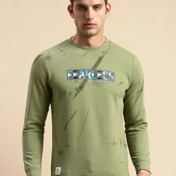 showoffff SHOWOFF Green Cotton Slim Fit Printed Sweatshirt image 2