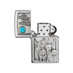 Zippo Chrome Brass Wolf Pack And Moon Emblem Design Windproof Pocket Lighter image 5