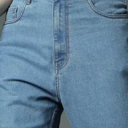 High Star Blue Cotton Straight Fit Mid Rise Jeans image 5