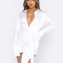LULU & SKY Women Shirt Collar Bell Sleeves Tie Ups Shirt Dress-image-21